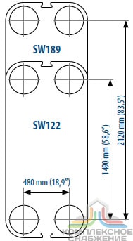 Габаритный чертёж пластин теплообменника Sondex SW122